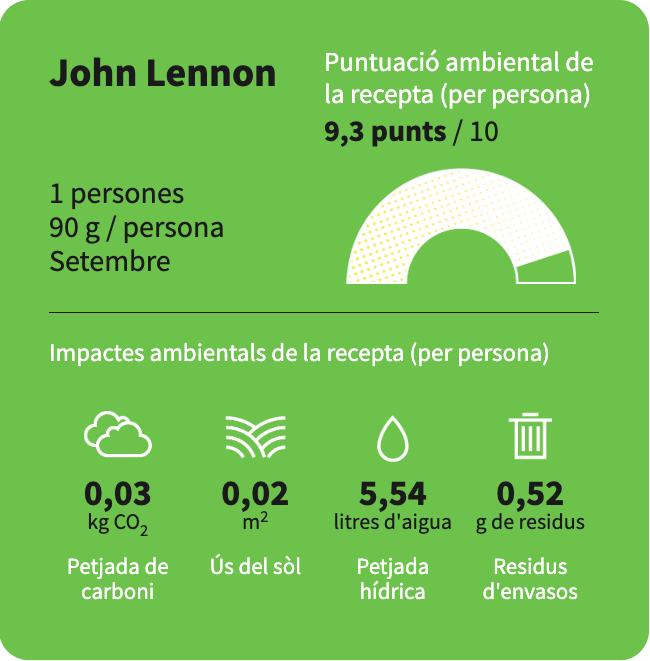 La puntuació ambiental de la recepta del "John Lennon" és de 9,3 punts.